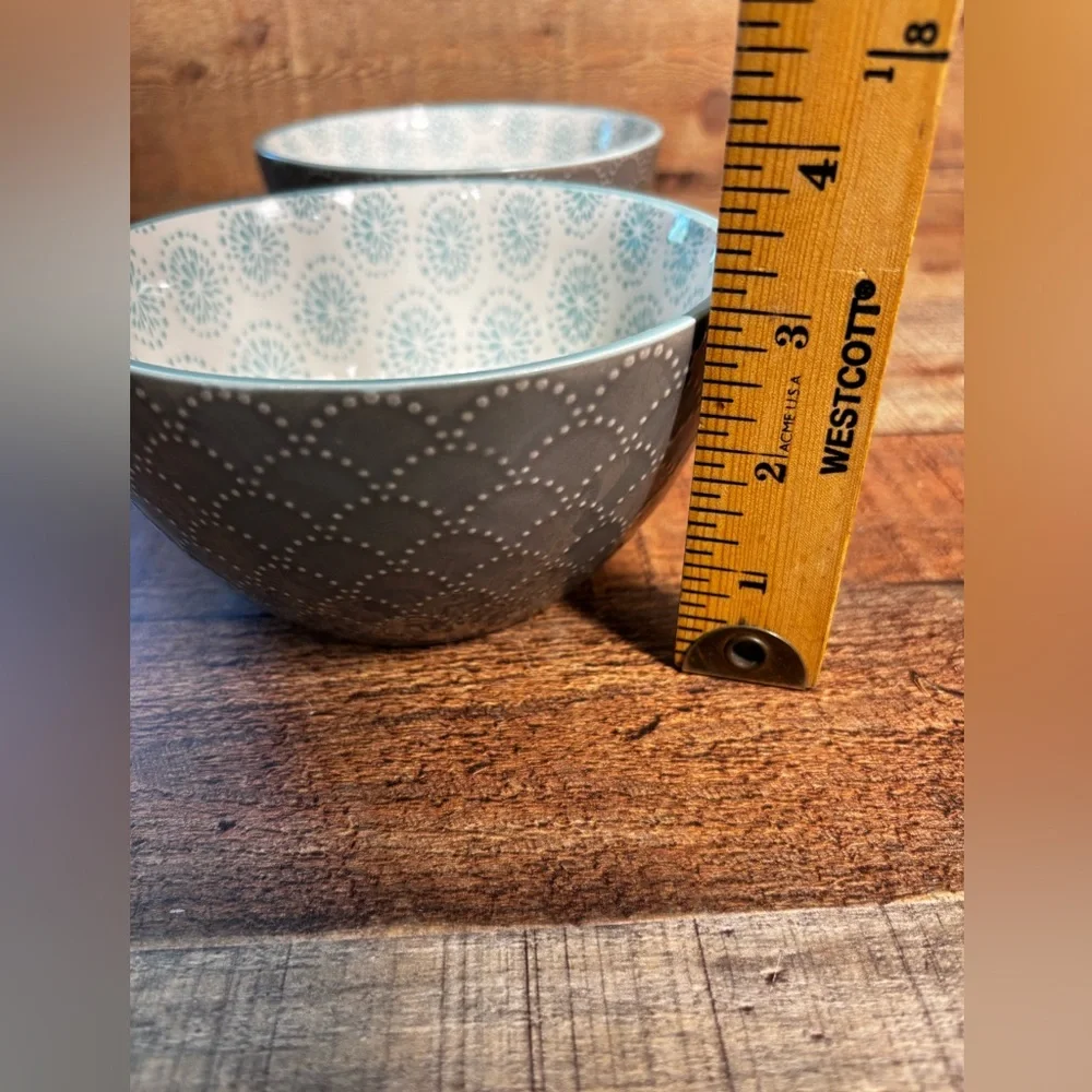 Pfaltzgraff Pad Print Grey Aqua 6” Bowl Cereal Soup Set Of 2 Textured - Picture 7 of 7